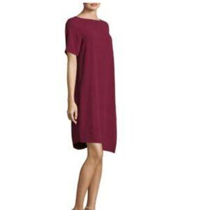 Eileen Fisher Asymmetrical Silk Shift Dress Fuchsia Short Sleeve Women’s S/P